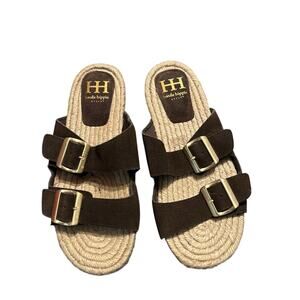 Haute Hippie Nikki Slides Brn suede straps adjustable gold buckles for Women 10